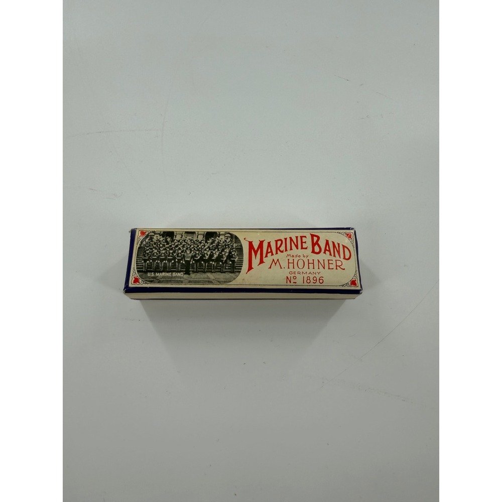 Vintage M Hohner Marine Band Harmonica No 1896 Key of C Germany with Box